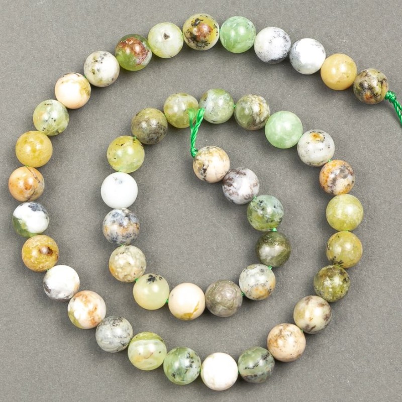 Přírodní zelený opál na niti, průměr 10 mm, délka 39 cm +