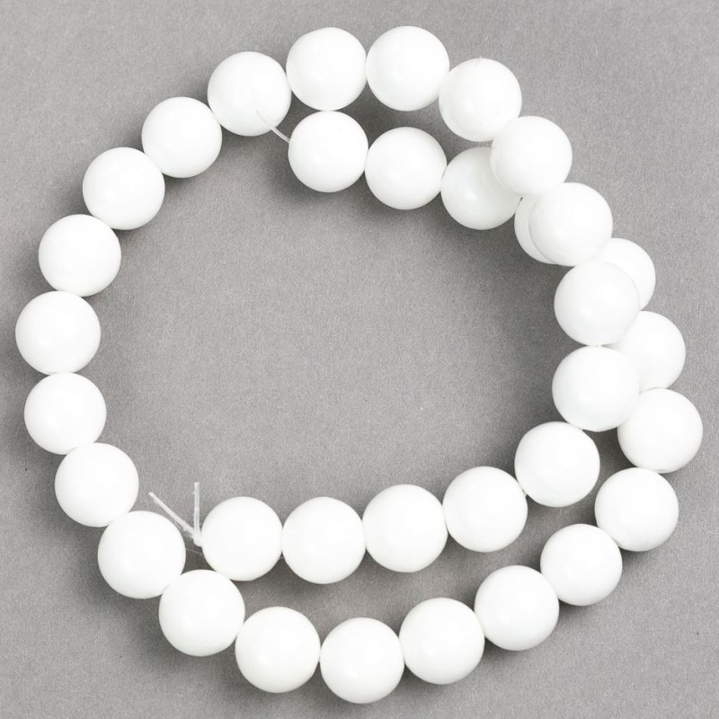 Korálky na niti agat bílý (umělý akryl) hladká kulička, průměr 12 mm ±, délka 40 cm ±