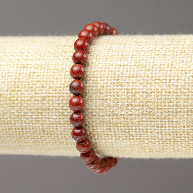 Náramek na gumičce z červeného jaspisu, průměr 6,5 mm, délka 18 cm+