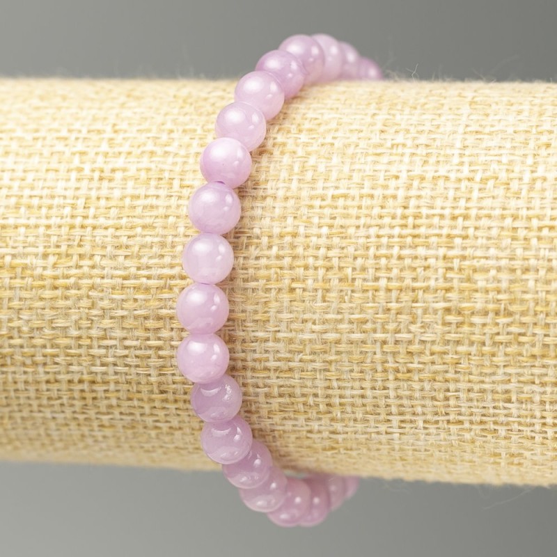 Náramek na elastické gumičce z kunzitu (umělý akryl), hladká kulička, průměr 6,5 mm, délka 18 cm
