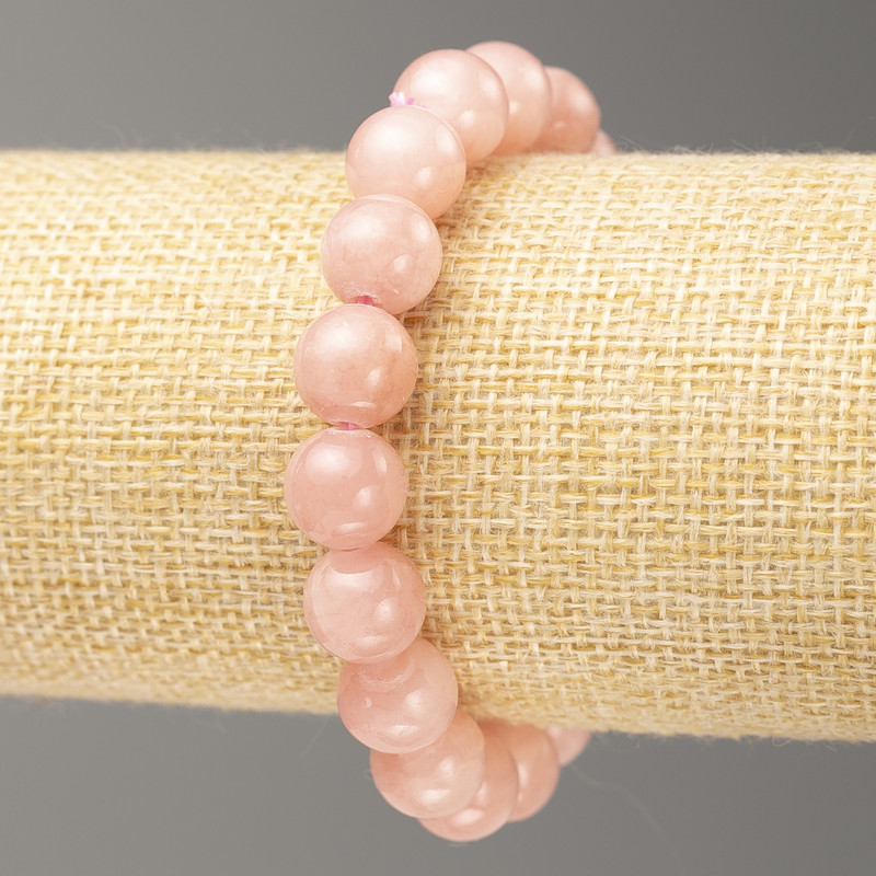 Náramek na gumičku Jahodový křemen (syntetický akryl) hladká kulička, průměr 10 mm, délka cca 18 cm