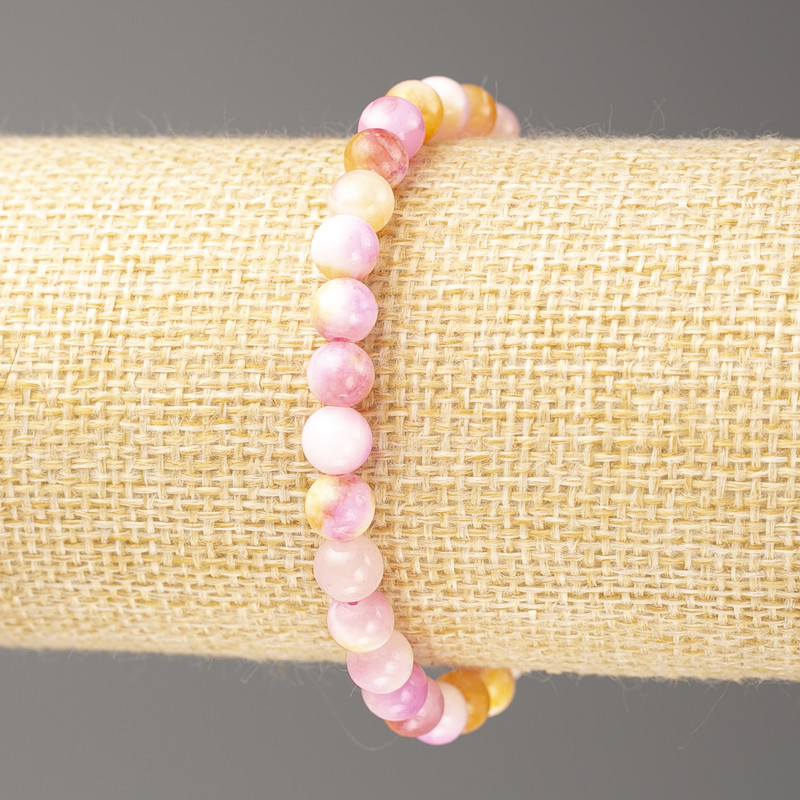 Náramek žluto-růžovo-bílý oceánský nefrit (umělý akryl), průměr 6 mm, délka 18 cm ±, hladké akrylové korálky na gumičce