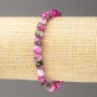 Náramek z imitace nefritu malinově-zeleno-šedý, průměr kuliček 6 mm ±, délka 18 cm ±, hladké kuličky na gumičce