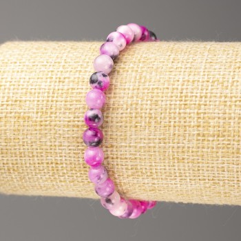 Náramek šedo-malinovo-bílý oceánský nefrit (umělý akryl), průměr 6 mm ±, délka 18 cm ±, hladká kulička na gumičce