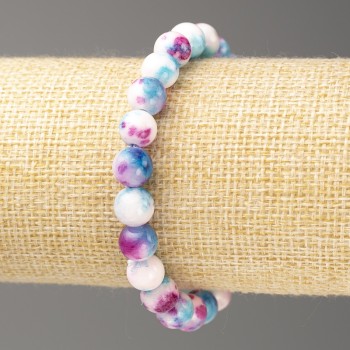 Náramek oceánský nefrit modro-růžovo-bílý (umělý akryl), průměr 8 mm ±, délka 18 cm ±, hladké kuličky na gumičce