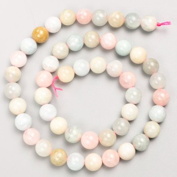 Korálky z morganitu na niti, hladké kuličky o průměru 8,5 mm, délka cca 40 cm