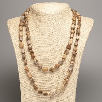 Náhrdelník dlouhý z krajinového jaspisu, fasetované korálky, průměr 5×8–10–15 mm, délka 110 cm