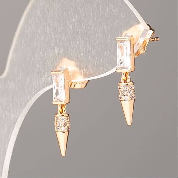 Náušnice peckové Xuping s pozlacením 18K a bílými strassovými kamínky, průměr 18×3 mm+