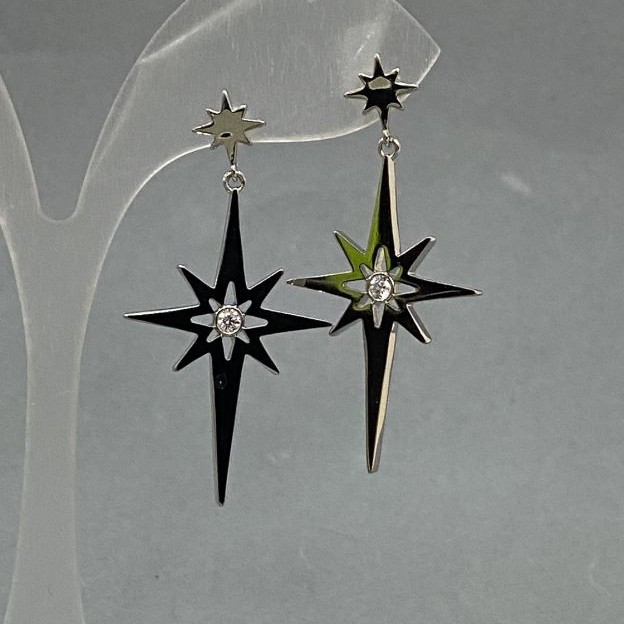 Náušnice Xuping hvězdičky s bílým kamenem, průměr 22 mm, délka 4,5 cm Rhodiované