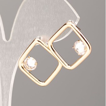 Náušnice Xuping čtvercové pozlacení 18K se bílým krystalem, rozměr 17×17 mm