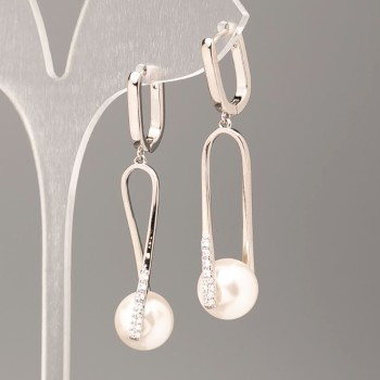 Náušnice Xuping s perlami Mallorky, průměr 12 mm, délka 4,5 cm, rhodiované