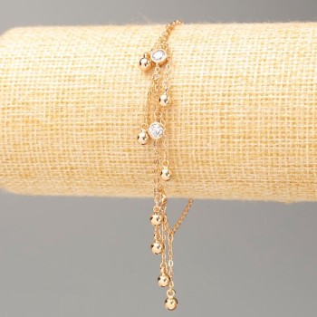 Náramek Xuping s pozlacením 18K, délka 18–20 cm, tloušťka cca 1,5 mm, s kuličkami o průměru 4 mm, s bílými štrasami