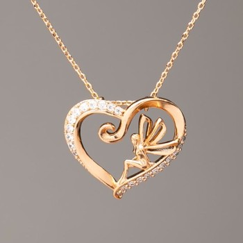 Řetízek Xuping s pozlacením a přívěskem ve tvaru srdce, průměr 17×15 mm ± ( bílé štrasové kamínky ), délka 45–50 cm ±, tloušťka 1 mm ±
