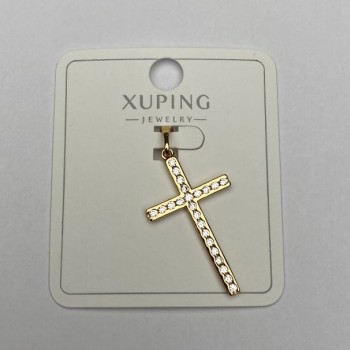 Přívěsek Xuping Kříž pozlacený 8K s bílými kamínky, rozměry 26×12,5 mm