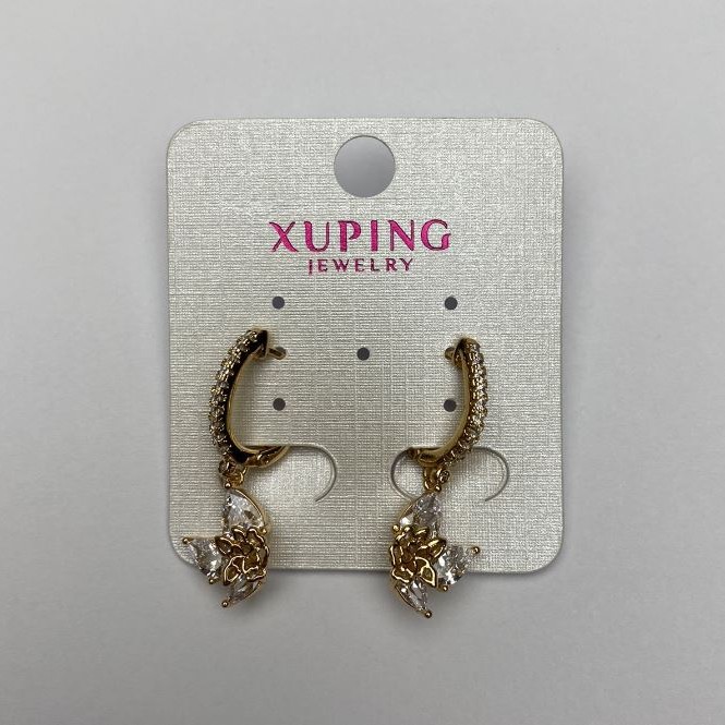 Náušnice Xuping pozlacené 18K se bílými krystaly, průměr 14×11 mm, délka 2,5 cm