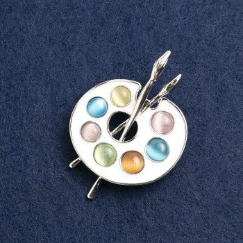 Brož Paleta, vícebarevná smaltovaná, stříbrný kov 46×34 mm