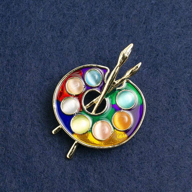 Brož Paleta, různobarevný smalt, zlatistý kov 46 × 34 mm