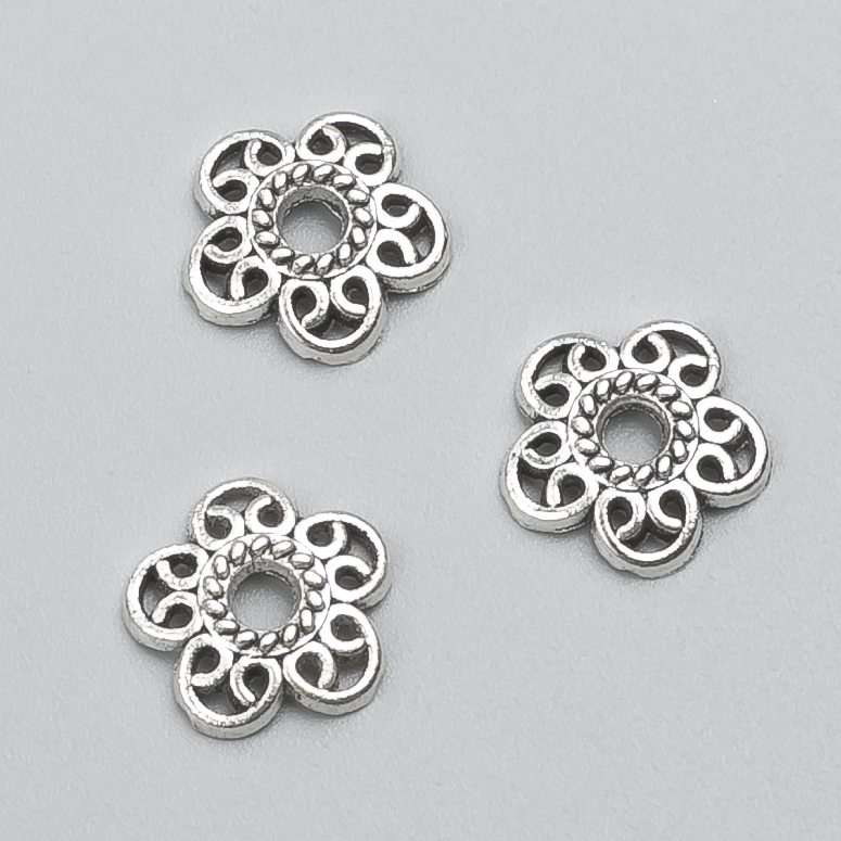 Koncovka pro šperky, kovová, barva kovu stříbrná, průměr 12×2 mm (±), balení -20 g, 52 ks (±)