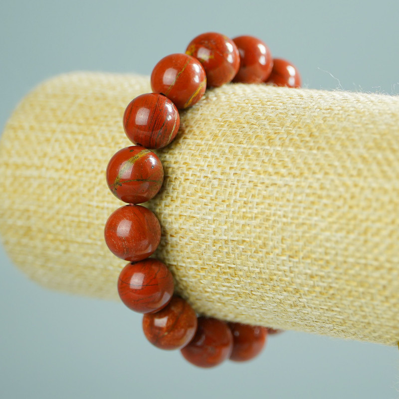 Náramek z červeného jaspisu, přírodní kámen, hladké kuličky, průměr 12 mm (±), délka 18 cm (elastický)