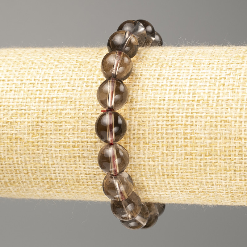 Náramek z dýmového topazu, přírodní kámen, hladká kulička, průměr cca 10 mm, délka 18 cm (elastický)