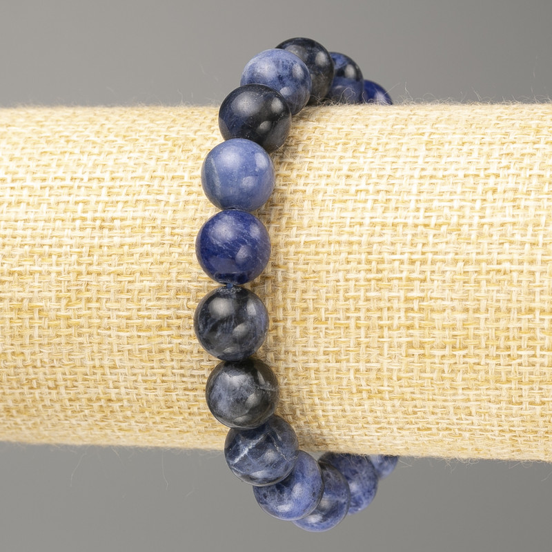 Náramek ze sodalitu, přírodního kamene, hladké kuličky, průměr 10,5 mm ±, délka 18 cm (elastický)