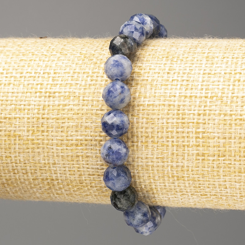 Náramek ze sodalitu, přírodní kámen, fasetované kuličky, průměr 8 mm ±, délka 18 cm (elastický)