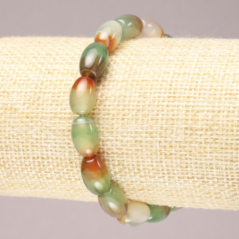 Náramek na gumičce z přírodního brazilského achátu, hladké barilkové korálky, průměr 8×12 mm+