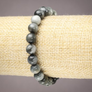 Náramek na elastické šňůrce z přírodního kamene sokolí oko – hladká kulička, průměr 8 mm (±)