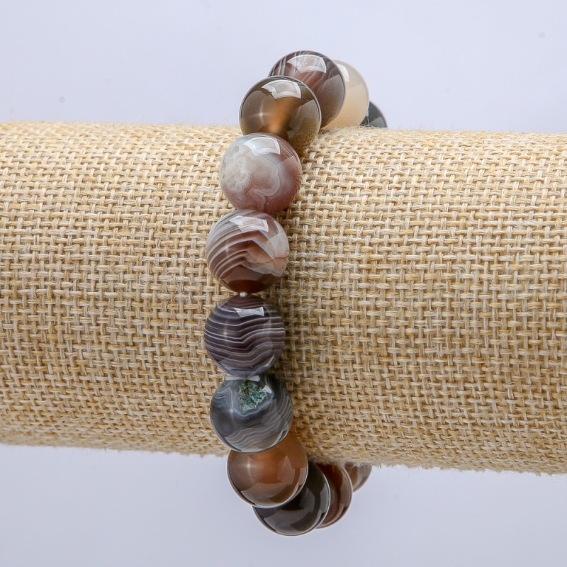 Náramek na gumičce z přírodního kamene Botswana achát, průměr 12 mm ± obvod 18 cm