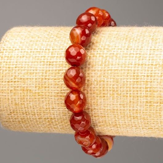 Náramek z karneolu, brusované kuličky, průměr 10 mm ±, délka 18 cm (elastický)