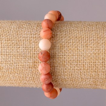 Náramek ze selenitu na elastické gumičce, hladké korálky, průměr 8 mm, obvod 18 cm