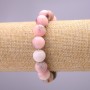 Náramek z přírodního kamene, růžový opál, hladká kulička, průměr přibližně 10 mm, na elastické gumě, obvod 18 cm