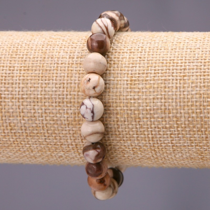 Náramek z jaspisu – hladká kulička, průměr cca 10 mm, na gumičce, obvod 18 cm