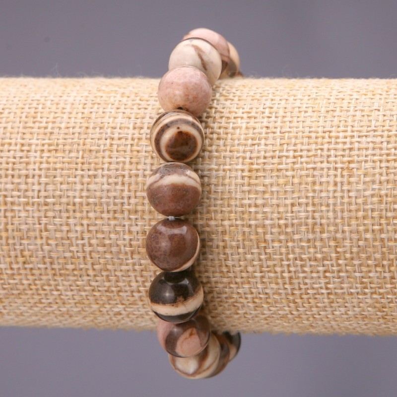 Náramek z přírodního jaspisu, hladká kulička, průměr cca 8 mm, na elastické gumičce, obvod 18 cm