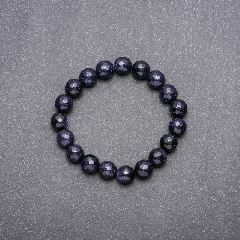 Náramek z aventurínu „Modrý písek noci Káhiry“ granovaná korálka, průměr 10 mm, obvod 18 cm