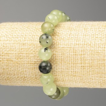 Náramek z prenitu, přírodní kámen, hladká kulička, průměr 10 mm (±), na gumičce, délka 18 cm (elastický)