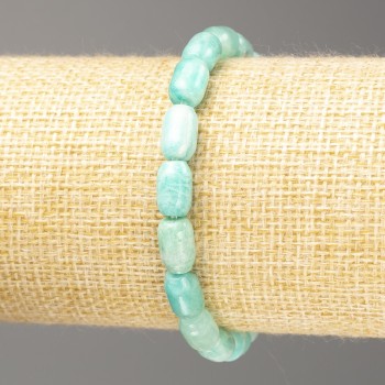 Náramek z přírodního amazonitu, barilové korálky, průměr 9×6 mm, délka 18 cm (elastický)
