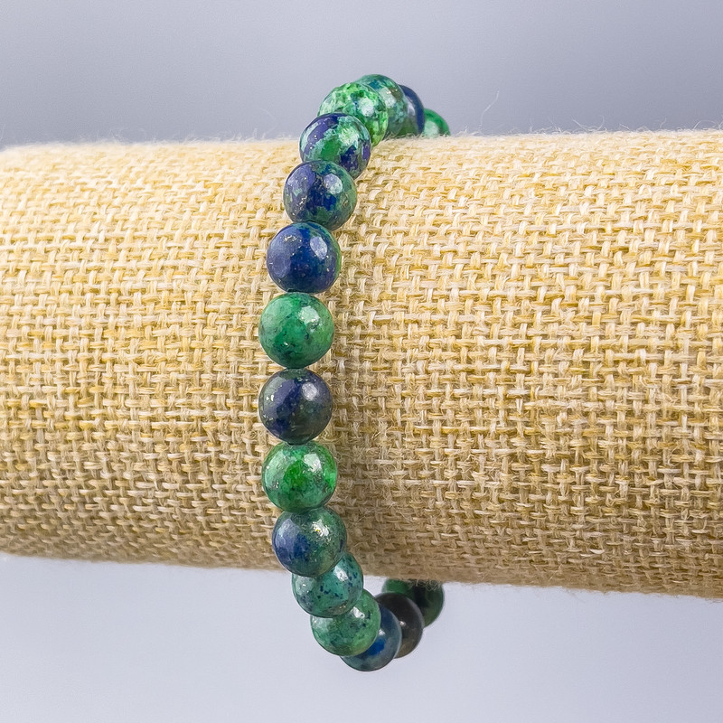 Náramek z azuritu, přírodní kámen, hladké korálky, průměr 8 mm, délka 18 cm (elastický)