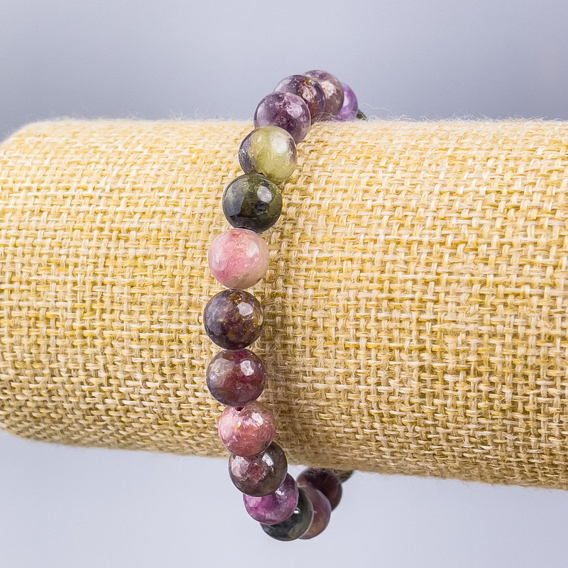 Náramek z turmalínu, přírodní kámen, hladká kulička, průměr 8 mm ±, délka 18 cm (elastický)
