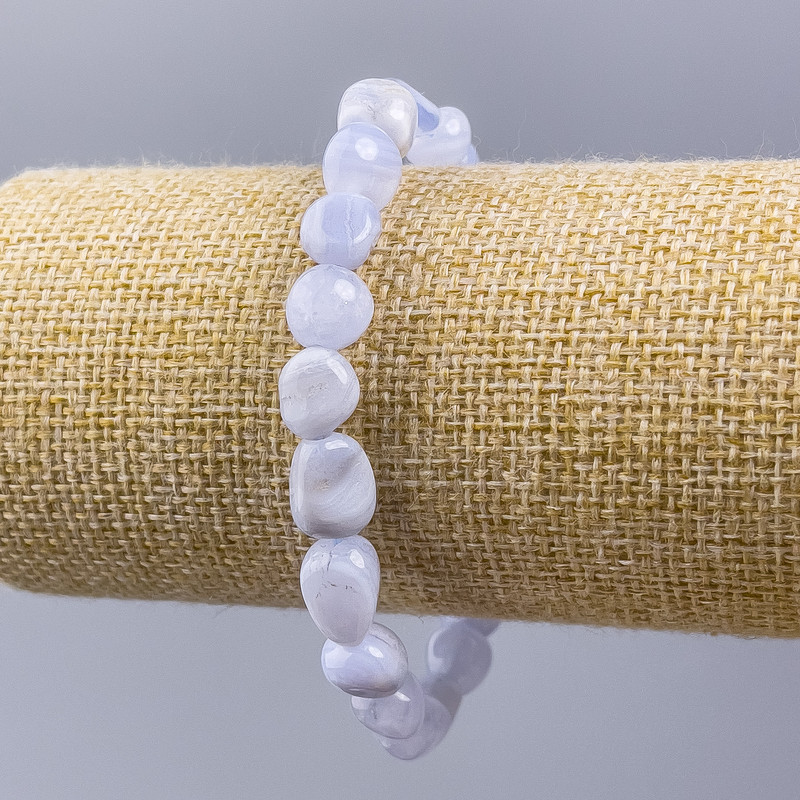 Náramek z modrého achátu z přírodního kamene, brusované korálky, průměr 10×8 mm, obvod 18 cm ± (elastický)