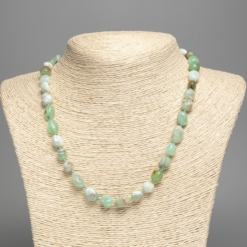 Náhrdelník z přírodního chrysoprasu, galetované korálky, průměr 8×10 mm, délka 50 cm+