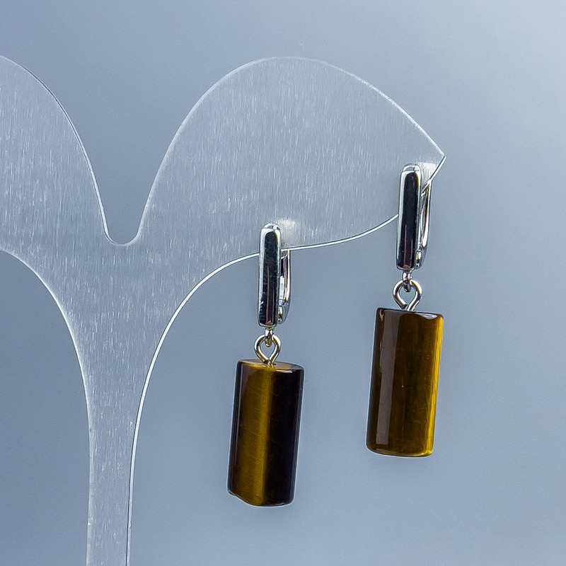 Náušnice z tygřího oka cylindrické, průměr 16,5×8 mm, anglický zámek
