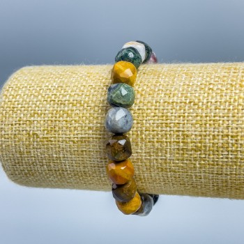 Náramek z jaspisu, přírodní kámen, kubické broušené korálky, průměr 9×9 mm, délka 18 cm (elastický)