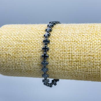 Náramek hematit Kříž, průměr 6×6×3 mm, délka 18 cm (elastický)