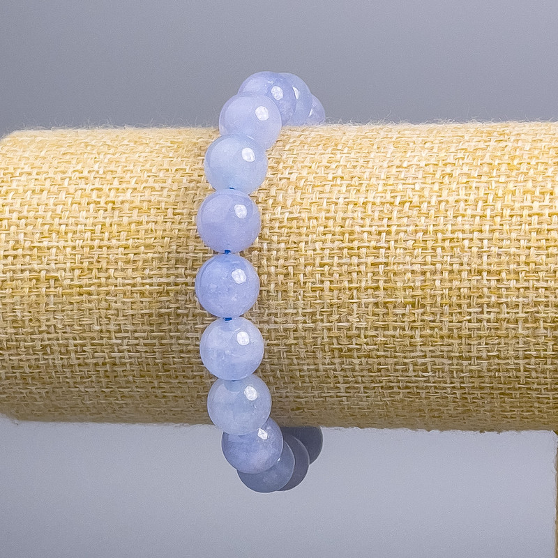 Náramek z akvamarínu, hladké korálky, průměr 10 mm, délka 18 cm (elastický)
