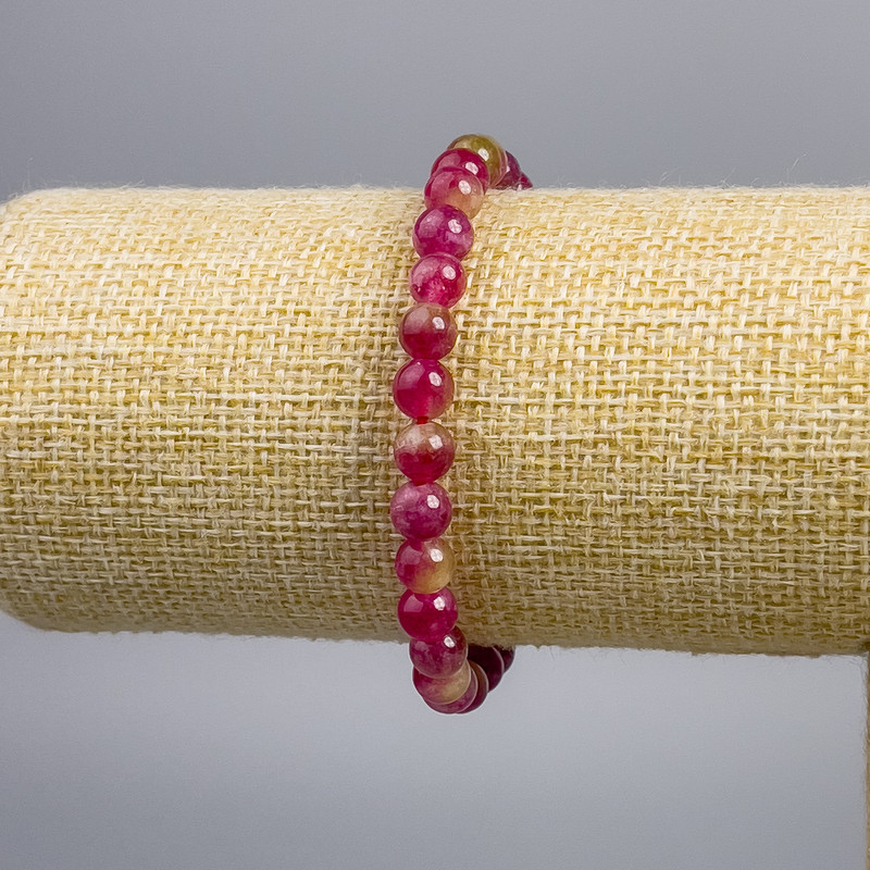 Náramek z melounového turmalínu (kusový) hladké kuličky, průměr cca 6 mm, délka 18 cm, elastický