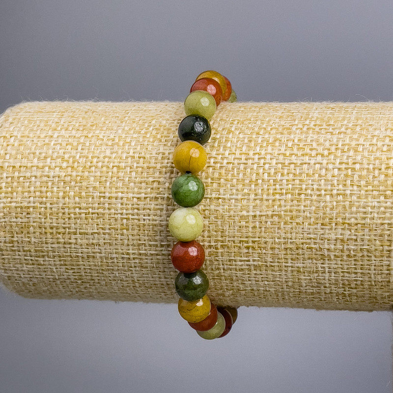 Náramek z různobarevného jaspisu (jednotlivé) hladké korálky, průměr cca 8 mm, délka 18 cm, elastický