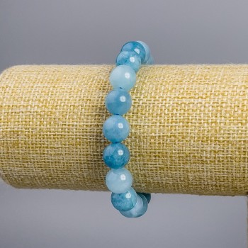 Náramek z akvamarínu, fialovomodrý, hladké kuličky, průměr cca 10 mm, délka 18 cm, elastický