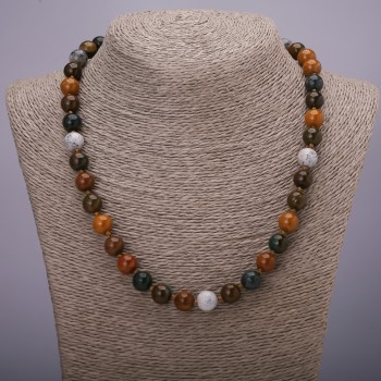 Náhrdelník z mixu přírodních kamenů, hladké korálky, průměr cca 10 mm, délka 45 cm
