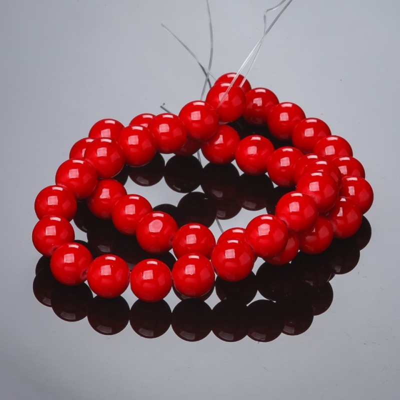 Korálové korálky hladké kuličky (lisované) 10 mm, na šňůře dlouhé 37 cm